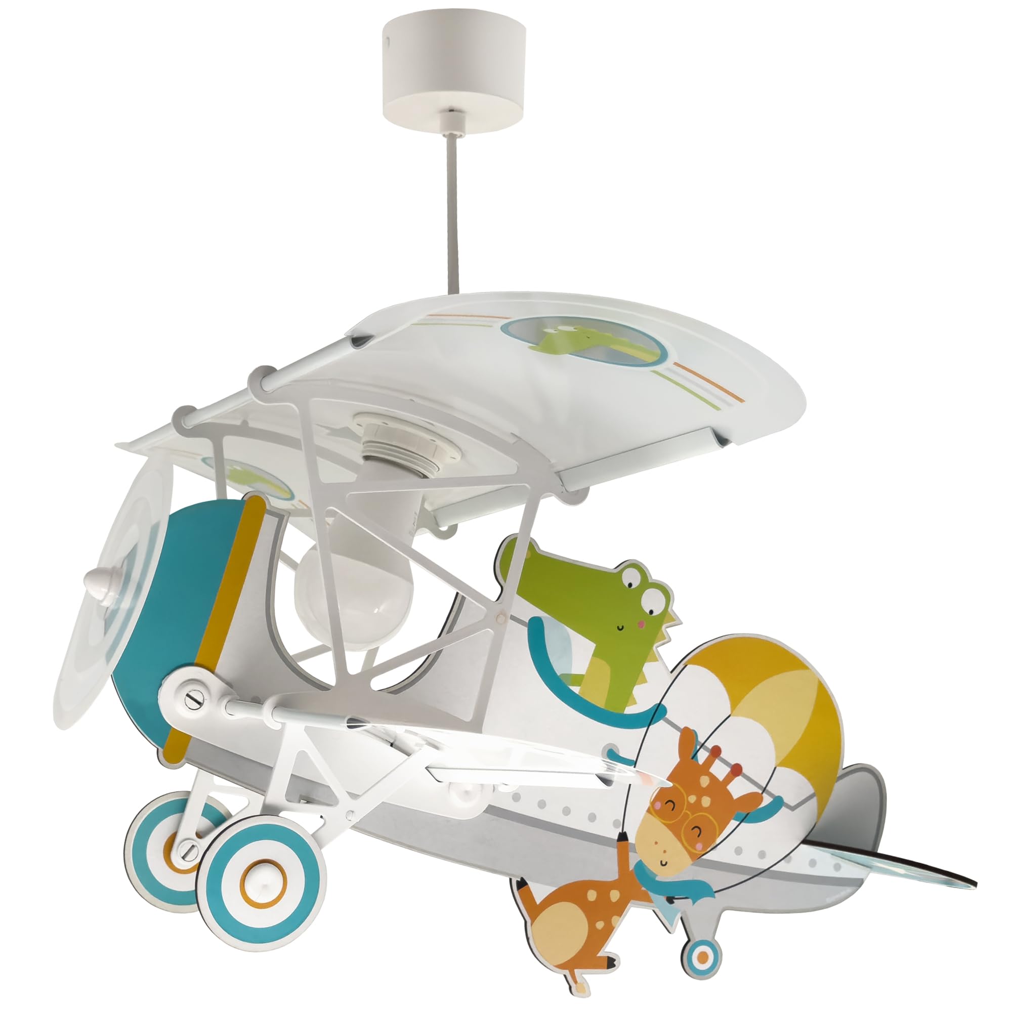 Dalber, Lámpara infantil de techo colgante avión Cocodrilo 54542, E27-15W, blanco, lámparas infantiles