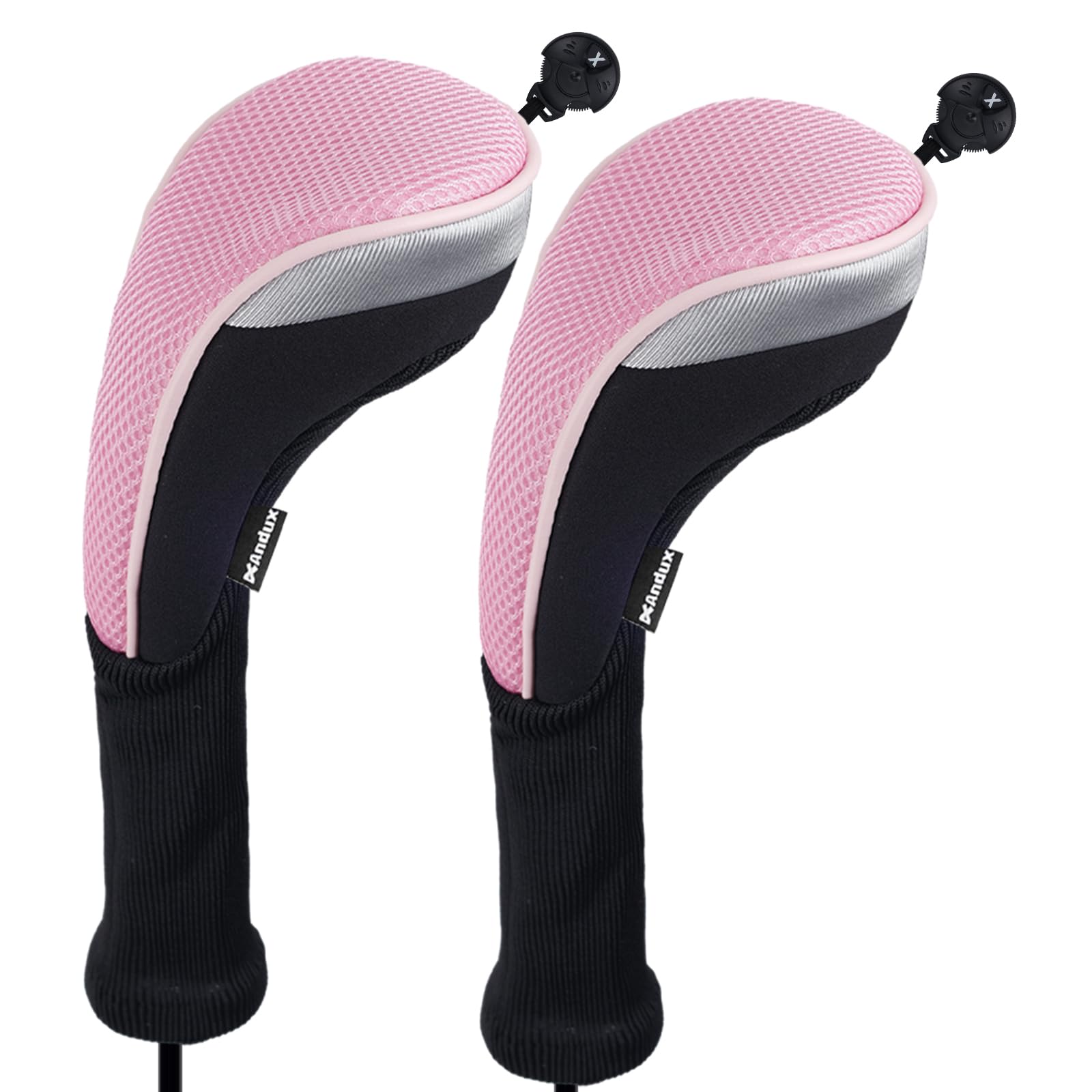 Andux 2pcs/Pack Long Neck Golf Hybrid Club Head Covers Interchangeable No. Tag CTMT-02 Pink