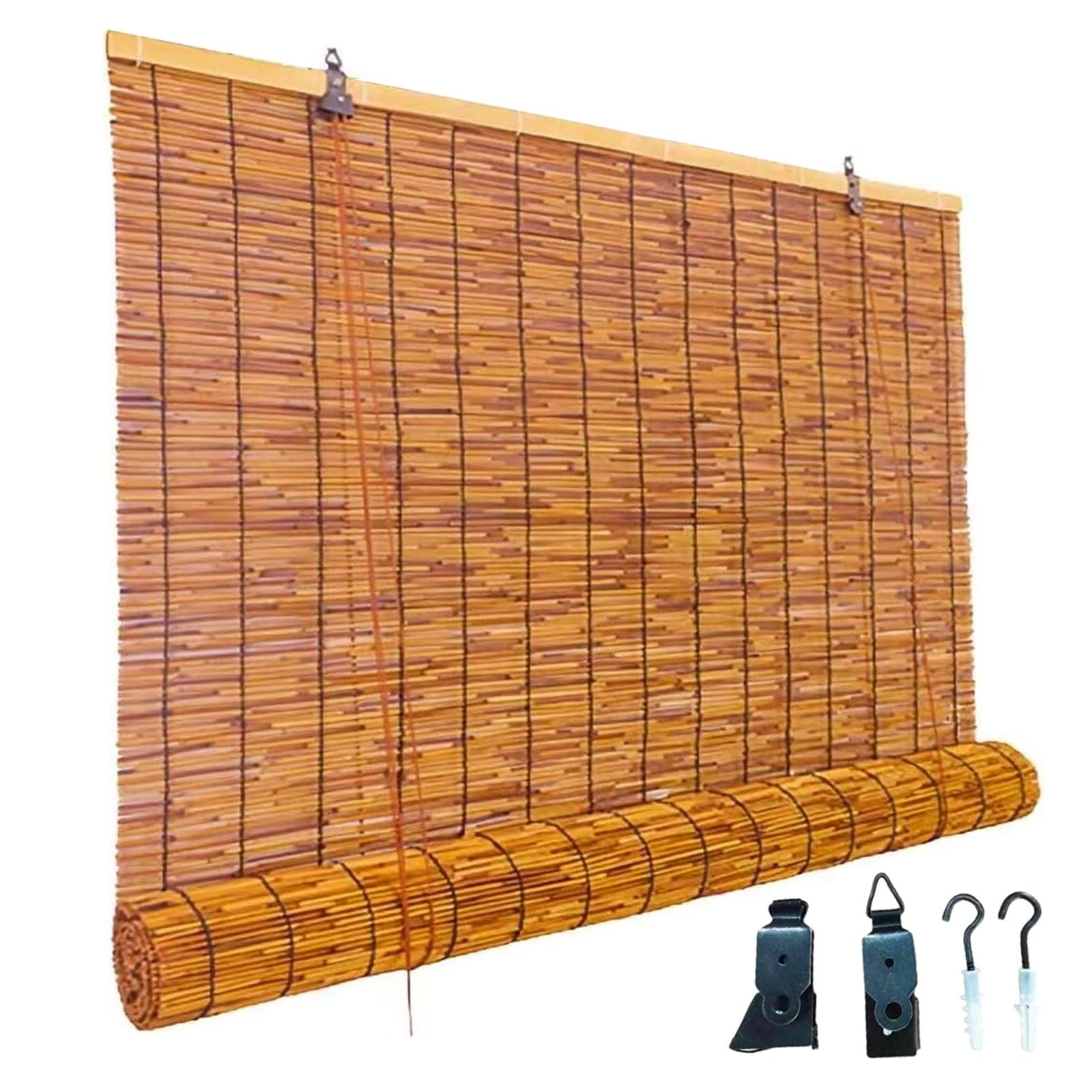 Outdoor Bamboo Patio Roller Shade Blind, Light Filtering Reed Roll up Blinds, Waterproof for Porch Interior Windows Home Decor,Privacy Blackout