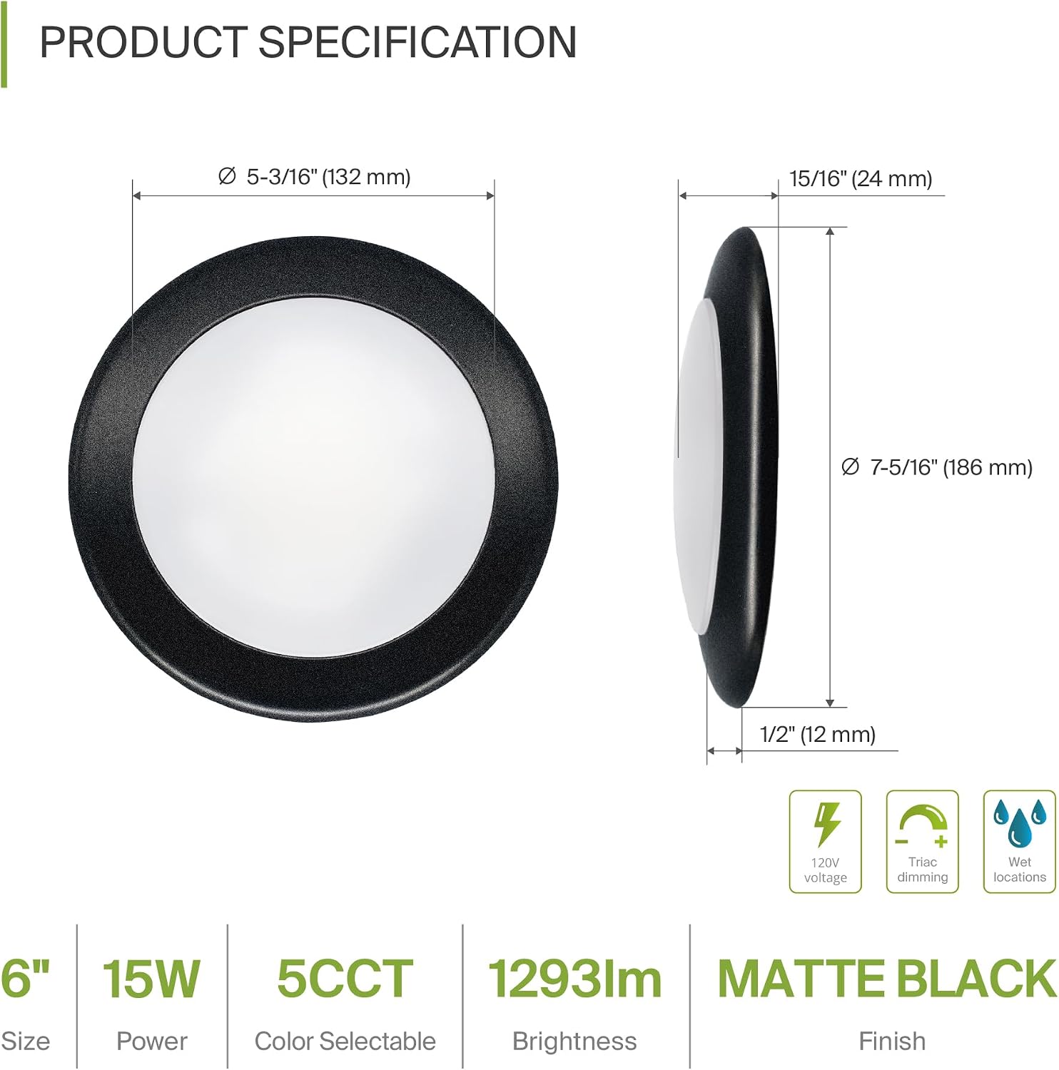 ASD 6 Pack LED Disk Lights 6 Inch, 15W 5CCT 2700K-5000K 1245LM CRI90+, Dimmable Flush Mount Ceiling Light Fixture, Low Profile Surface Mount Disc Lights, Junction Box or Recessed Can Install, ETL