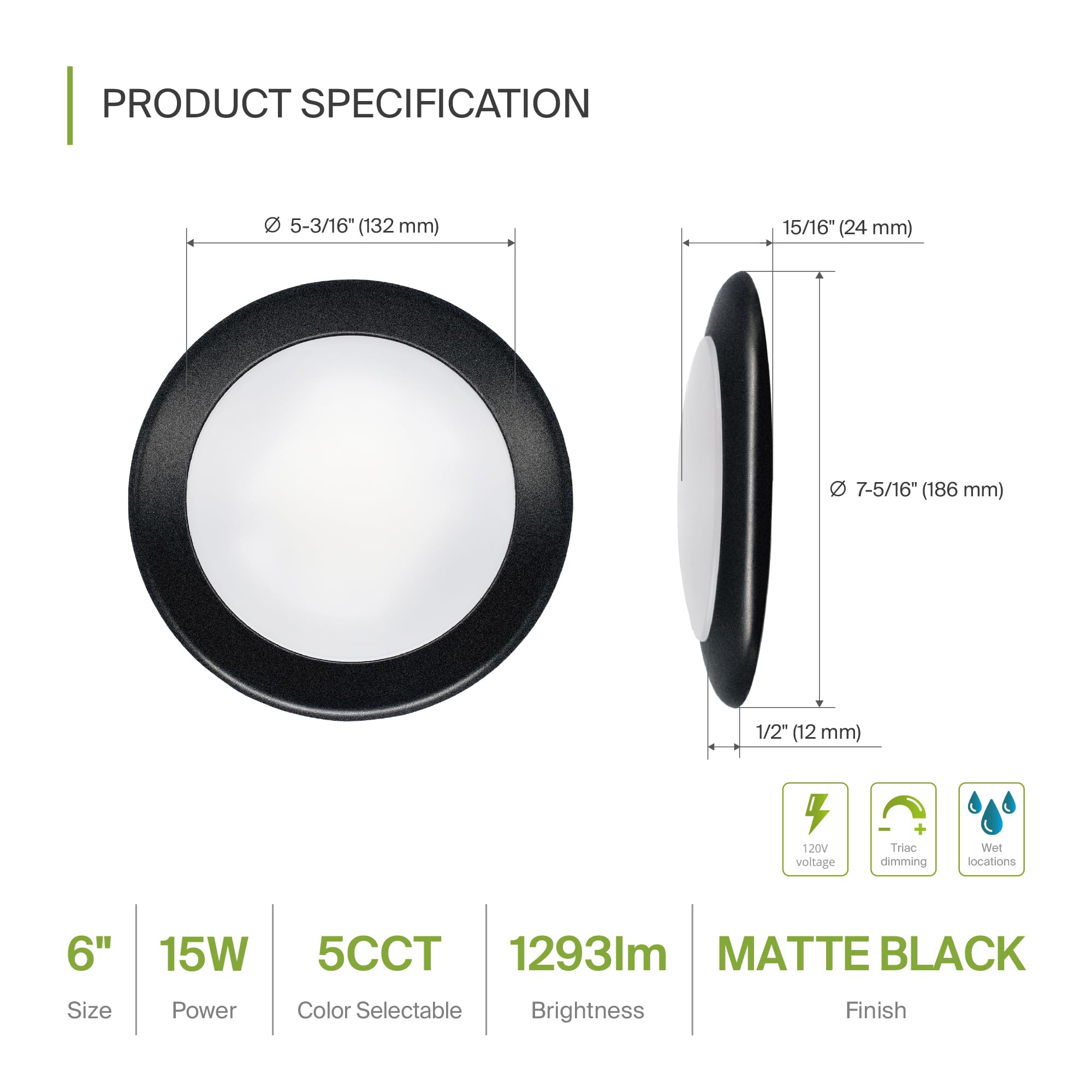 Snapklik.com : 6 Pack LED Disk Lights 6 Inch, 15W 5CCT 2700K-5000K ...