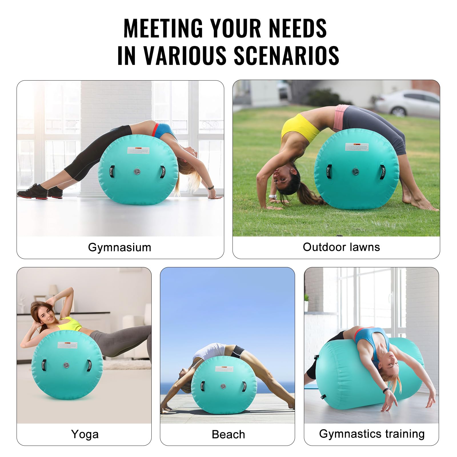 VEVOR Tappetino ad Aria, Rullo ad Aria Gonfiabile Rotondo, Canna d'Aria con Pompa Elettrica, Allenatore di piegamenti All'Indietro per Uso Domestico/Palestra/Yoga/Cheerleader/Parco/Acqua
