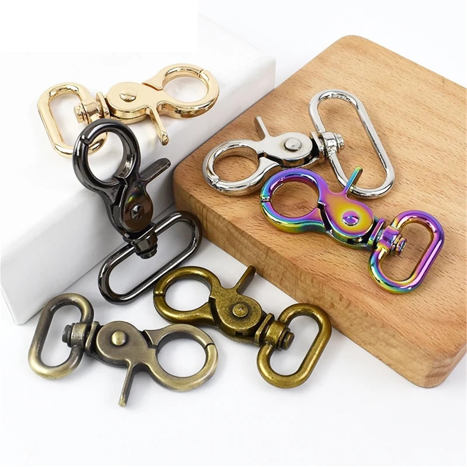 Metalowe obrotowe karabińczyki | Wielokolorowe obrotowe karabińczyki 20-50 mm do breloka do torby obroża dla zwierzęcia(Lightgold,38mm-10Pcs)