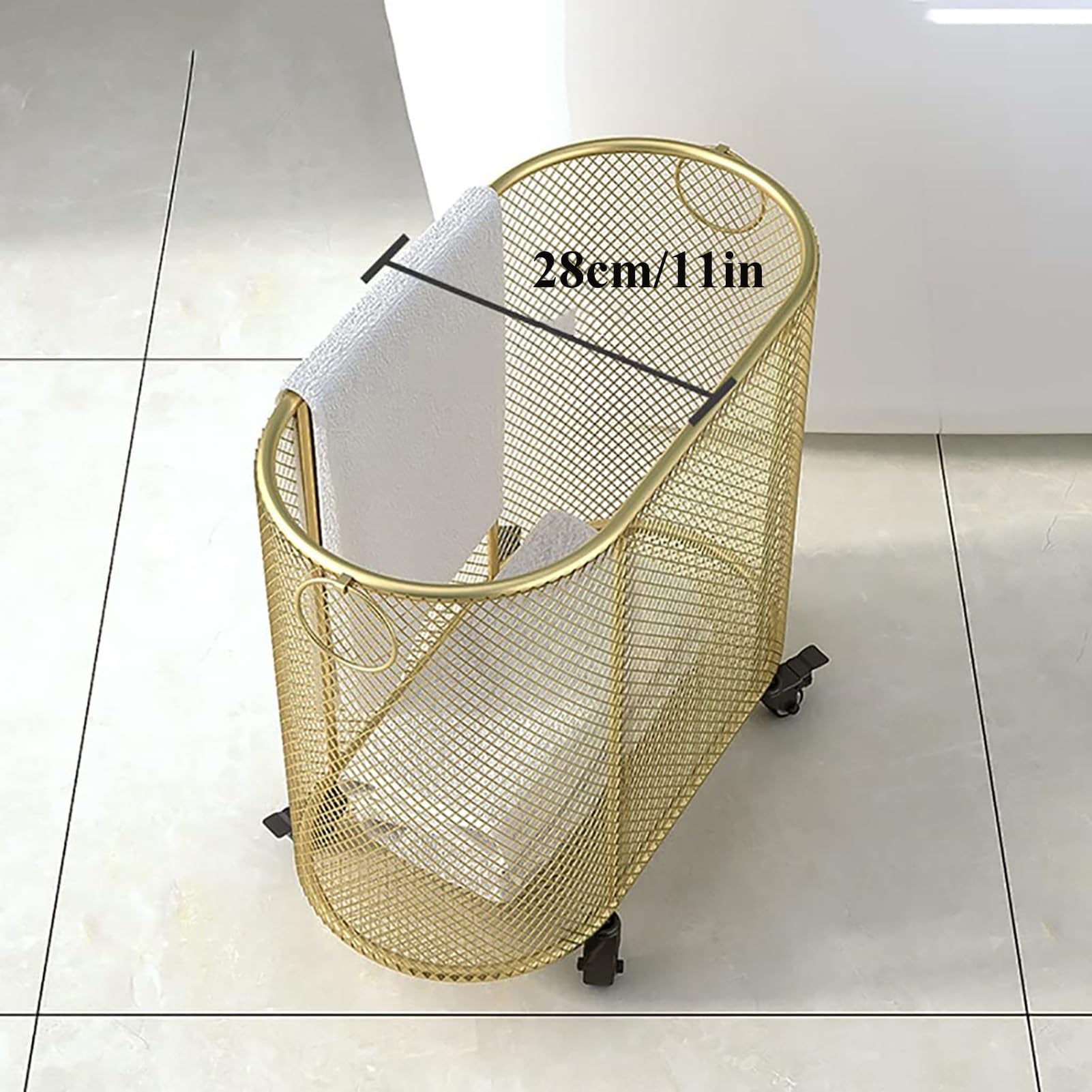 Cesto Para La Ropa Sucia Con Ruedas, Cesto Para La Ropa Sucia Con Ruedas Y Estructura De Alambre De Metal, Cesto Para La Ropa Sucia Estrecho Y Ovalado, Organizador, Almacenamiento Para Dormitorio(Blac