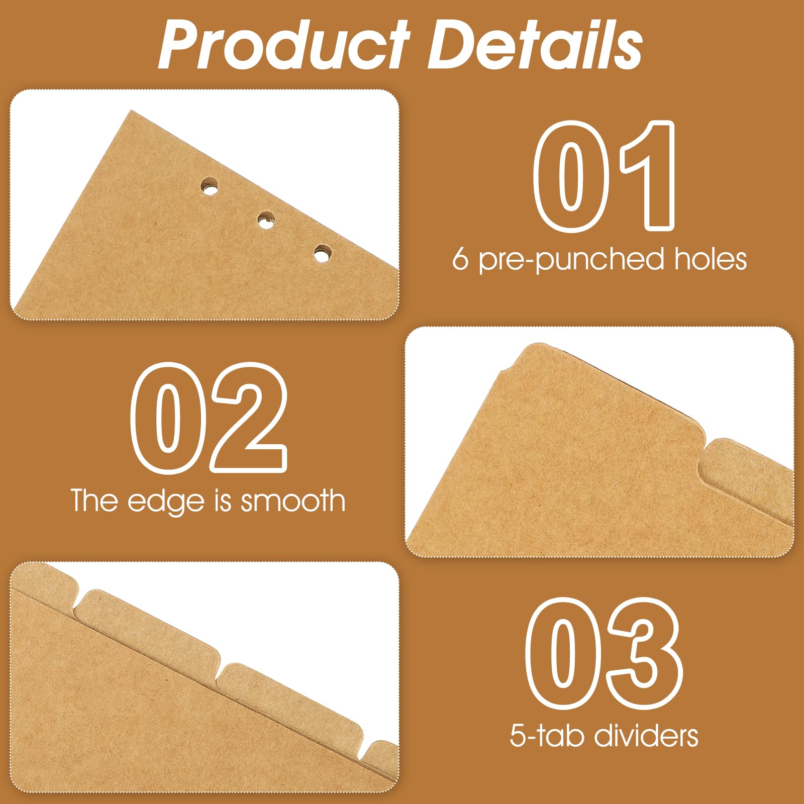 3 Sets A5 Brown Paper Divider, 6-Holes Index Page Tab Cards for 6 Ring Binders Notebooks Travel Diary Journal Planner (Brown) - Image 4