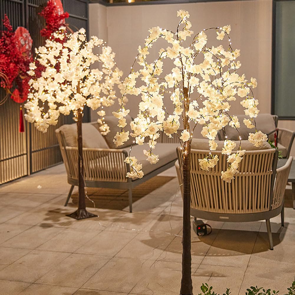 LED Lighted Tree with Cherry Blossom 180CM Fairy Lights Pink Flower Faux Tree Lichter USB Lichterbaum mit Fernbedienung 8 Lichtmodi Deko Lampe Indoor Outdoor für Haus Zuhause Party,1.5m