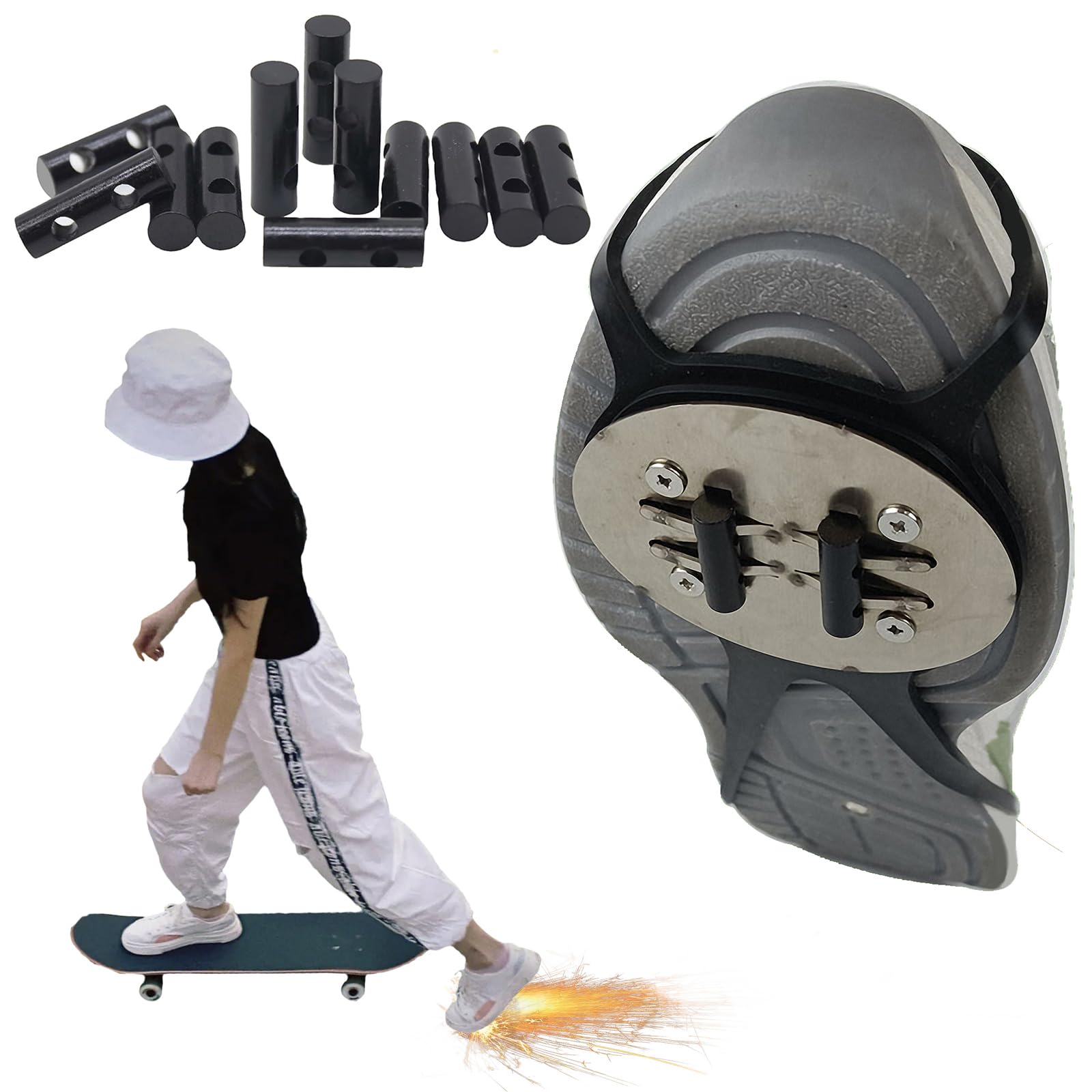 Skateboard Friction Spark Pad Shoe Surfboard Sole Flint Boot Cover Adjustable Longboard Footwear Sliders ?Plate Patinetas Accessory Outdoor Tool (1*Shoe Cover + 4*Flint Pad)