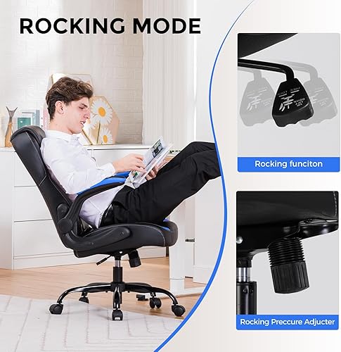 Miniatura 6 de COMHOMA Silla ergonómica para juegos de oficina para adultos, con soporte lumbar, brazos abatibles, altura ajustable, ruedas giratorias de piel