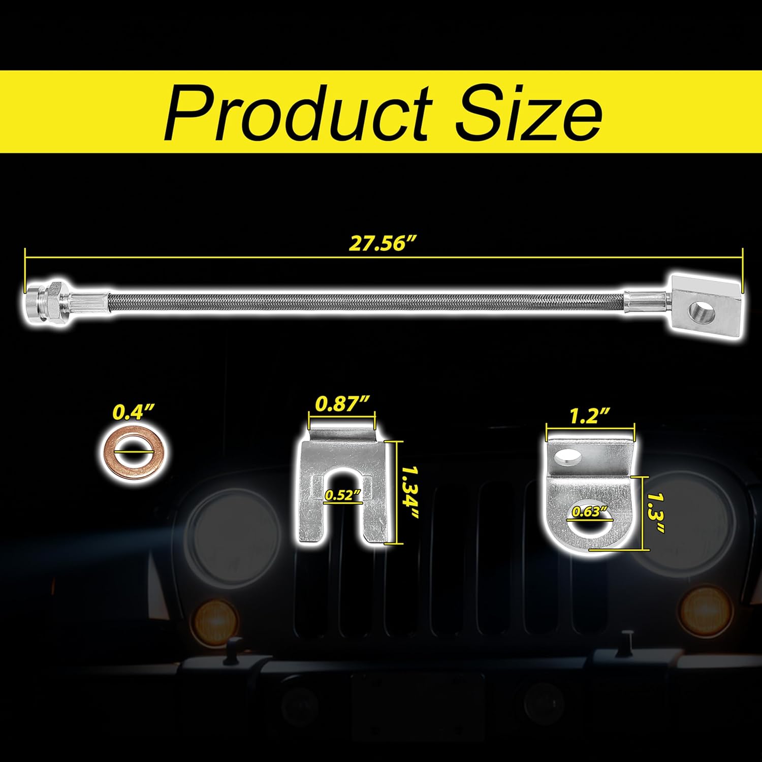 2Pcs 89702 Front Stainless Brake Lines 26inch Compatible with 87-06 Jeep TJ/YJ/XJ With 4"-6" Suspension Lift Kits