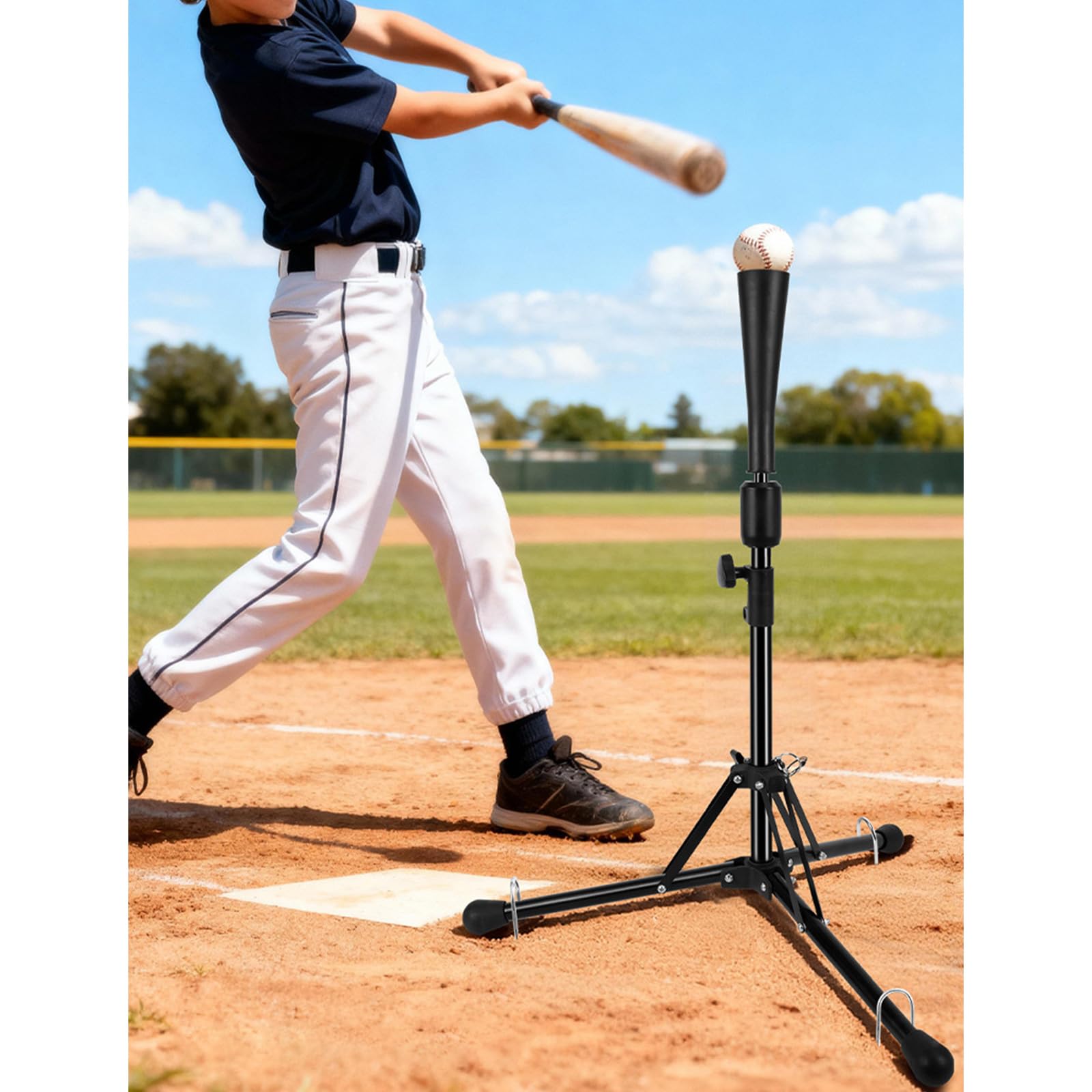 Base de bateo plegable portátil de altura ajustable, soporte para prácticas de béisbol, sóftbol, durabilidad, base de golpeo con parte superior de goma