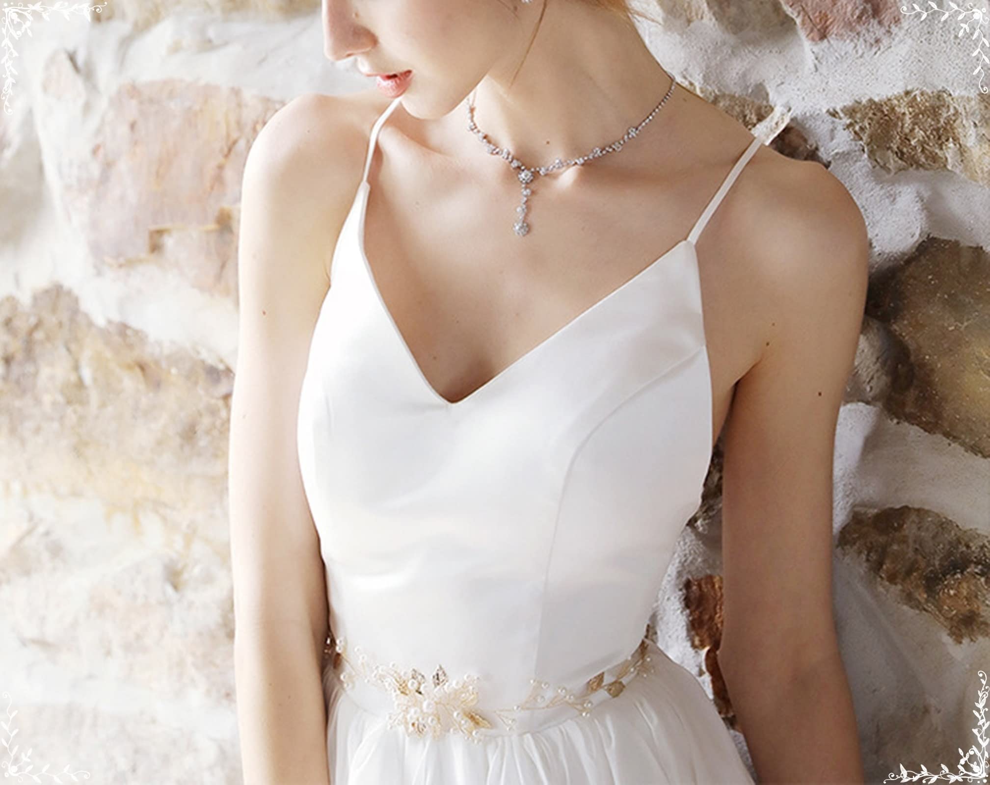 Catena per cintura di perle, collana con catene per il corpo Collana con foglia d'oro Catena per vita con perle Catena per vita Rotondo bianco 18 pollici (46 cm) Gioielli per il corpo per le donne