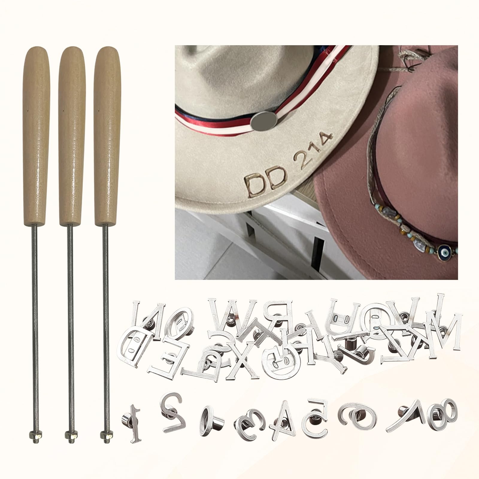 36Pcs Mini 1/2" Branding Irons, 26Pcs Letters and 10Pcs Numbers Leather Branding Tool with 3Pcs Changeable 12" Handle for Wood Working, Leather Hats, Felt, Cowhide (1")