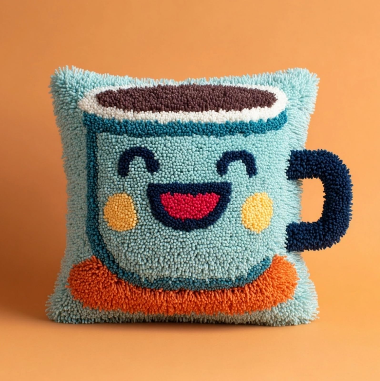 WallustrioaW Latch Hook Cushion Kit DIY 17x17in,Smiling Teacup