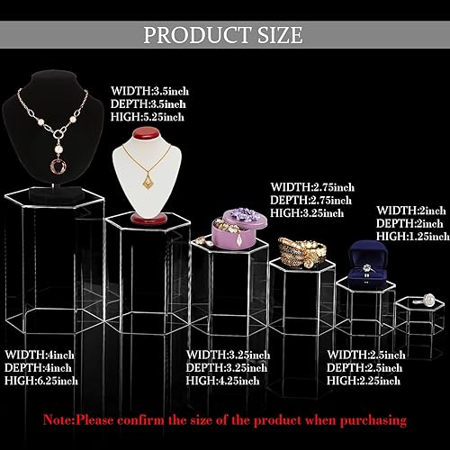 Miniatura 7 de Elevadores hexagonales de exhibición de joyas, soportes elevadores hexagonales de acrílico, soporte de exhibición de joyas acrílicas para