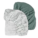 Muslin Mini Crib Sheets, 2 Pack for Baby Boy and Girl, Soft Breathable Stretchy Baby Pack N Play Mattress and Mini Cribs Sheet, Universal Fitted Portable/Mini Crib Mattresses (Bright Leaves)