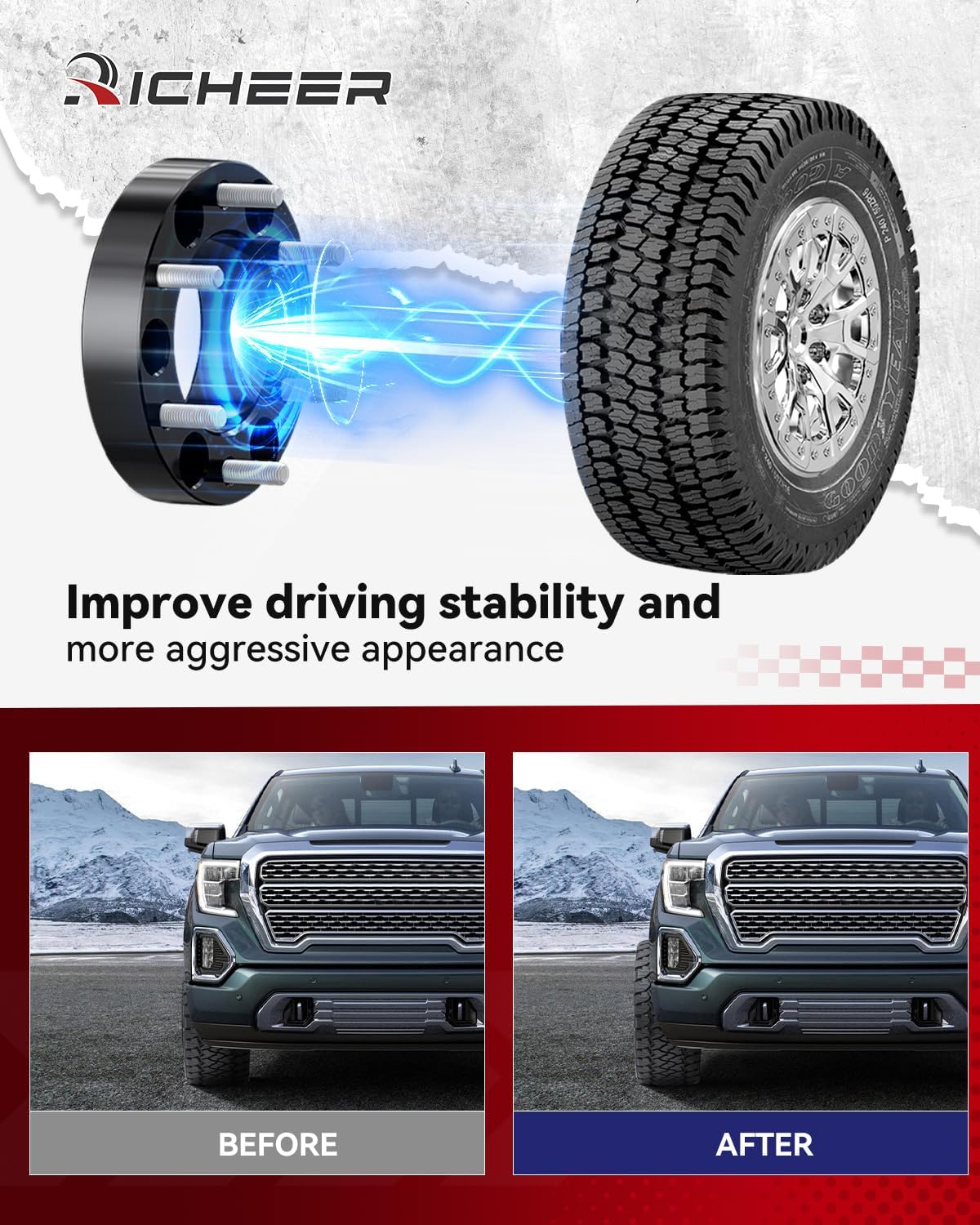 Richeer 6x5.5 Wheel Spacer for Silverado Sierra 1500, 1.25 Inch Hub Centric 6x139.7mm Wheel Spacers for Tahoe Sunurban Yukon Escalade Express 1500 with 14x1.5 Studs & 78.1mm Bore - Image 6