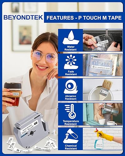 Miniatura 4 de BEYONDTEK P-Touch m-231 Compatible con Brother M Tape 0.472 in 0.47 Blanco, P-Touch M Tape Mk-231 Mk-231S Negro sobre Blanco 0.472 in 0.47 para