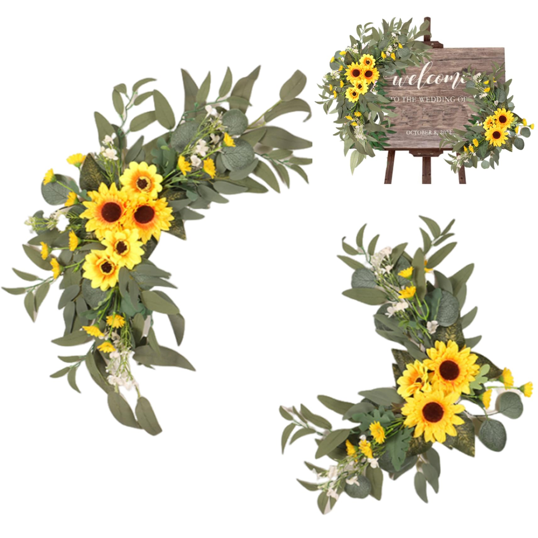 HoveeLuty Wedding Arch Flowers 2PCS Realistic Artificial Sunflower Flowers for Wedding Welcome Sign Decorative Green Leaves Silk Flower for Wedding Ceremony Reception Arrangement Home Decor Sunflower