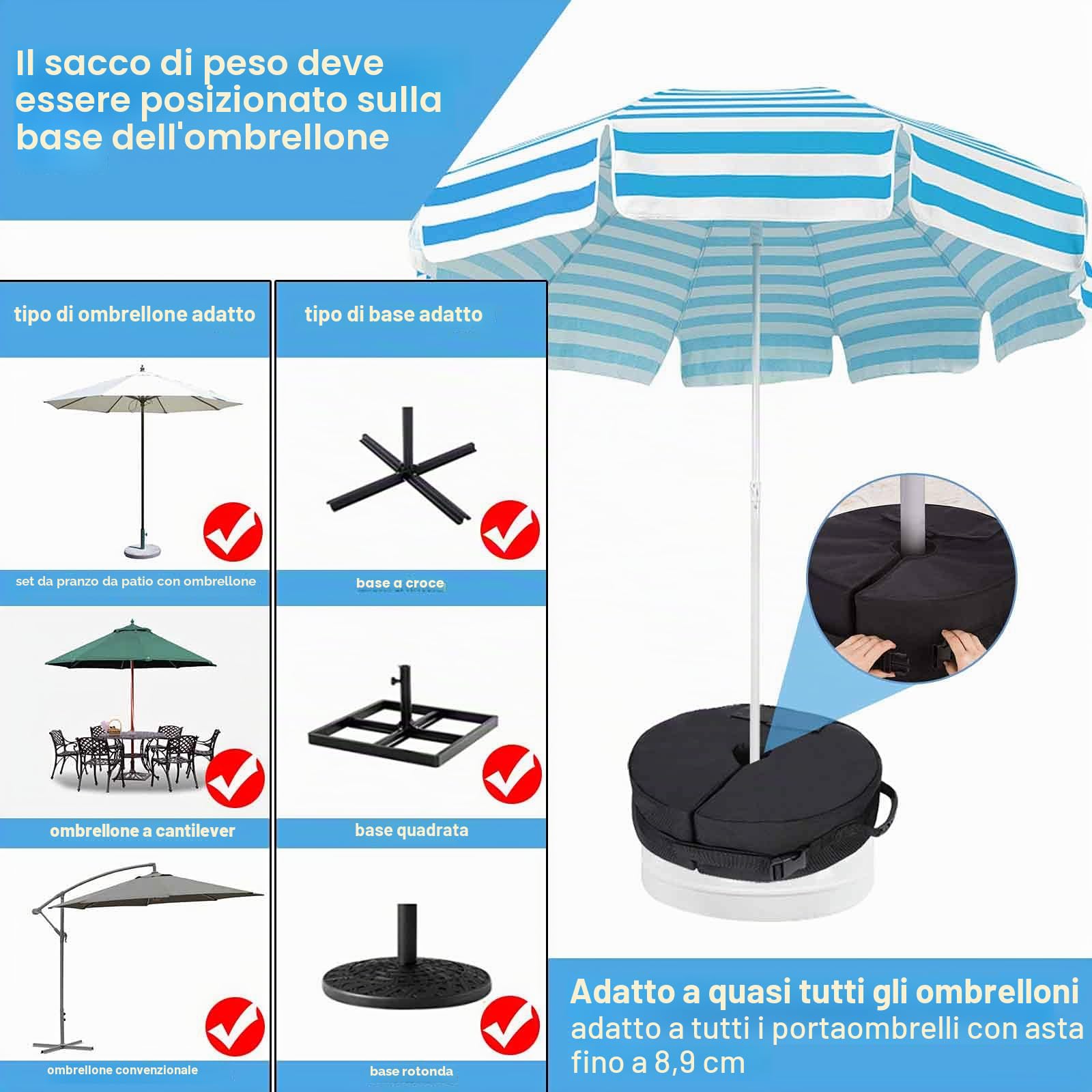 Base per Ombrellone - Resistente Supporto a Croce a Sbalzo Fino a 40 kg, Extra Sacchi di Sabbia Ponderati per Giardino all'Aperto