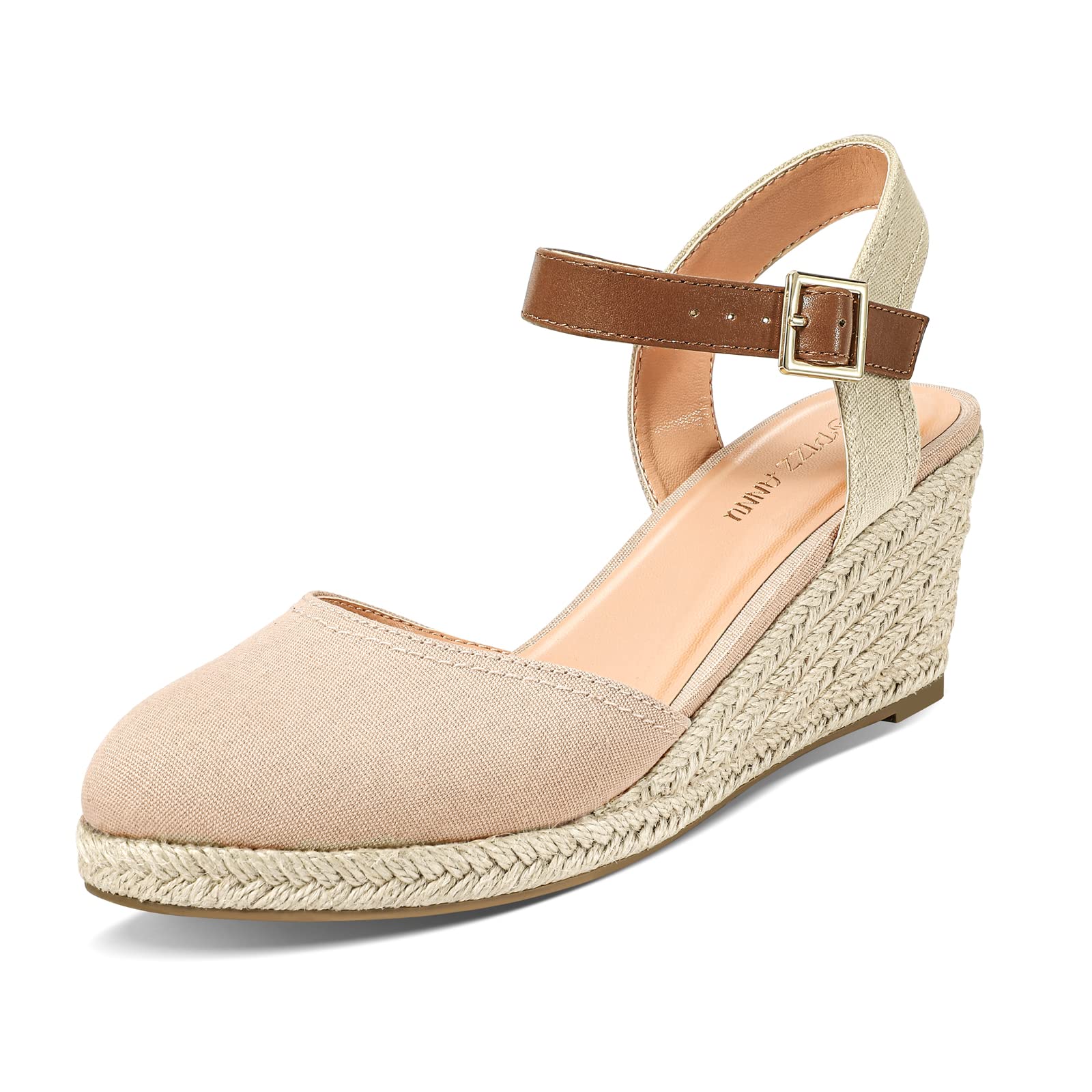 Sponsored Ad – Womens Wedge Sandals Canvas Ladies Espadrilles Summer Elegant Buckle Mid Heel Platform Closed Toe Shoes Nude Size 8