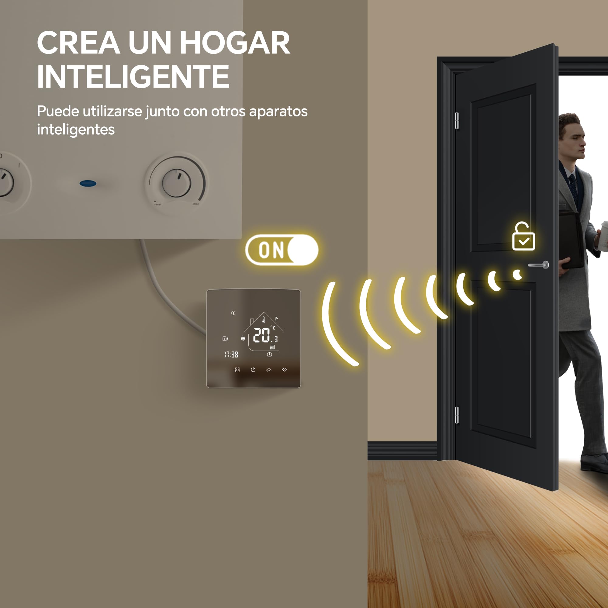 Termostato Programable con WiFi,Termostato Digital Inteligente Inalámbrico de Contacto Seco para Calderas de Calefacción,Termostato de Ambiente Integrado Compatible con Alxe y Google Assistant 85-WPB