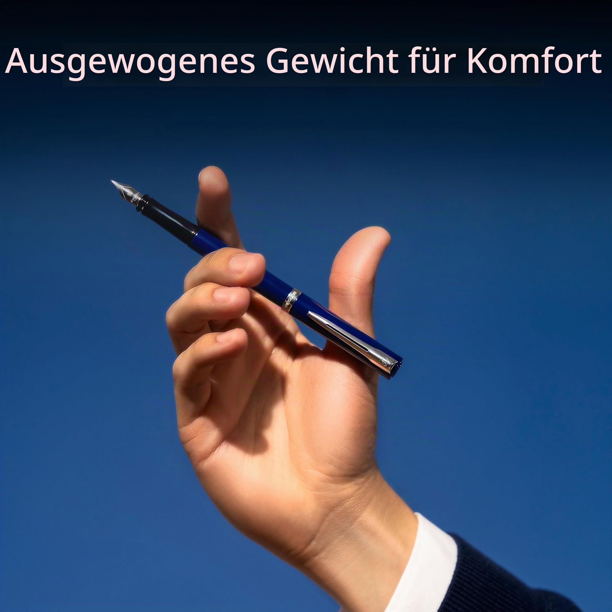 Waterman Impression Füller | Mittlere Feder mit blauer Tintenpatrone | Blauer Lack mit palladiumbeschichtetem Zierrat | Geschenkbox