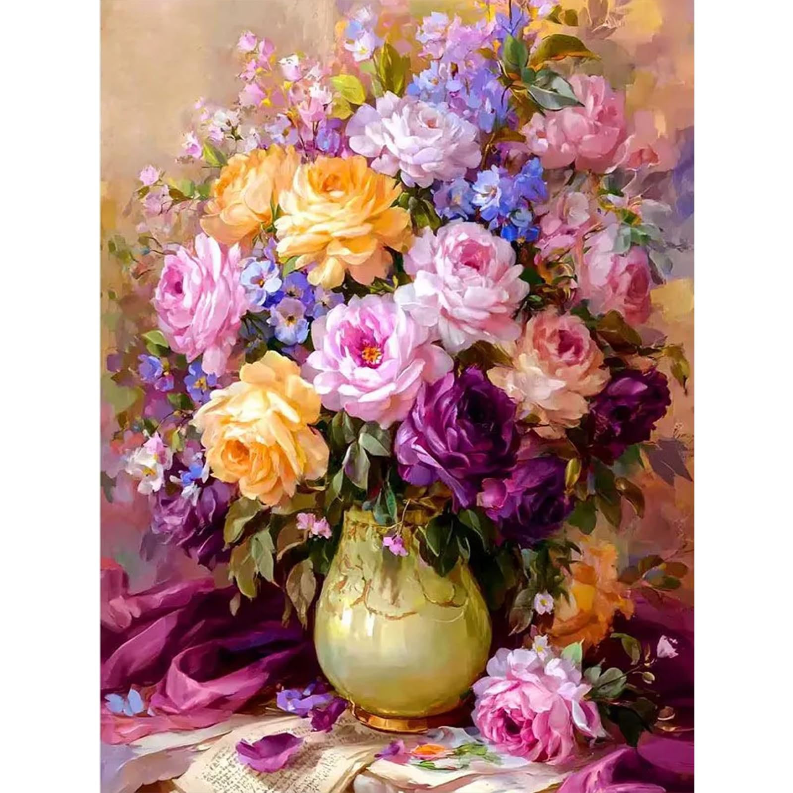 DIY Roses Vase Paint by Numbers Kits Drawing Paintwork on Canvas 11.81x15.74inch with Frame 18Color 5ml Canvas Oil Painting Number Painting for Beginners Adults Gift Home Wall Decor