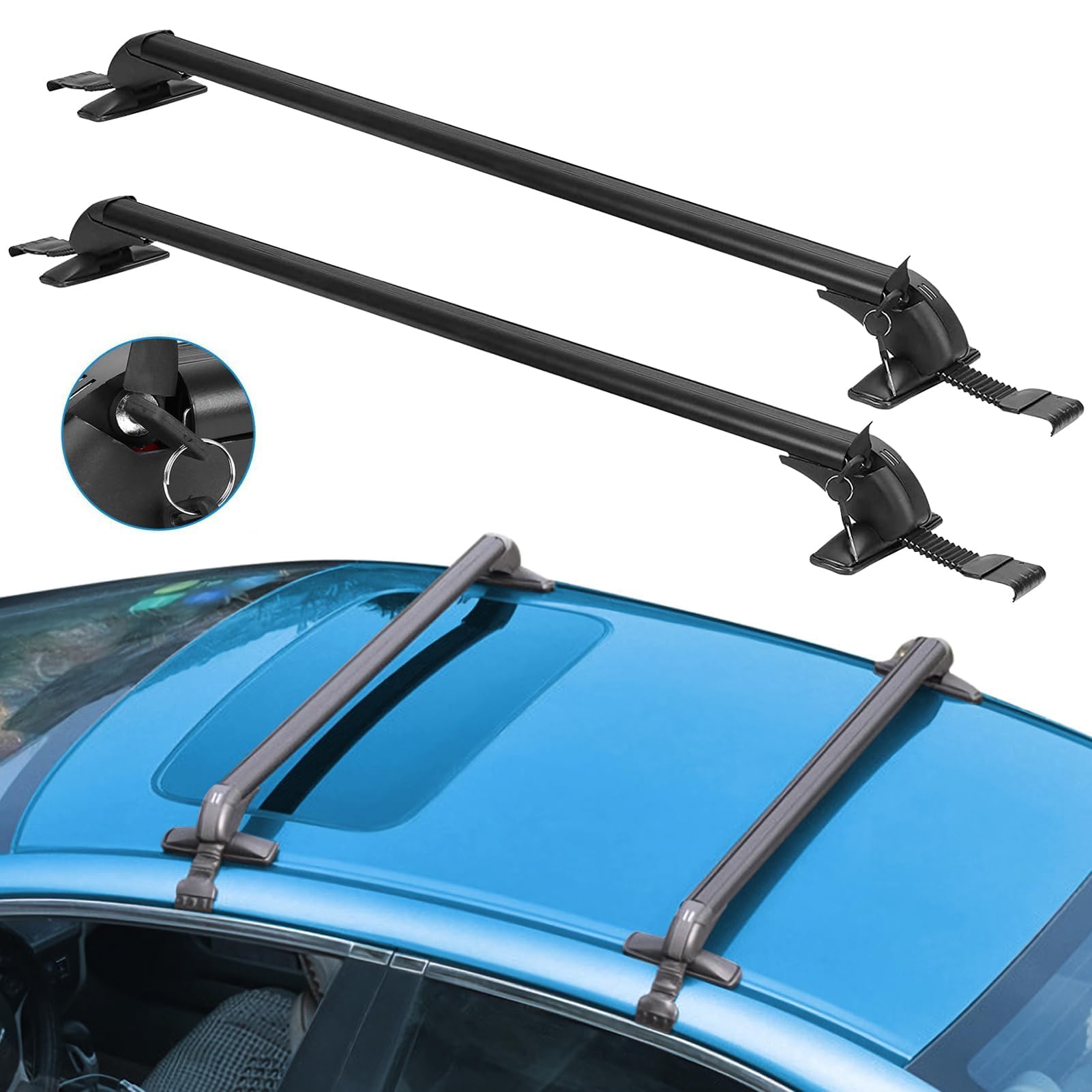 Universal Roof Rack Cross Bars Aluminum Lockable Extendable 165LBS Per Bar