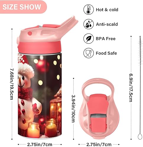 Miniatura 3 de GOODOLD Botella de agua para niños con diseño de muñeco de nieve de Navidad, botellas de agua aisladas de acero inoxidable con tapa con pajilla, 12