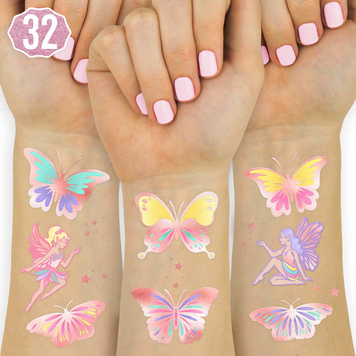 xo, Fetti Butterfly + Fairy Temporary Tattoos for Kids - 48 Glitter styles | Birthday Party Supplies