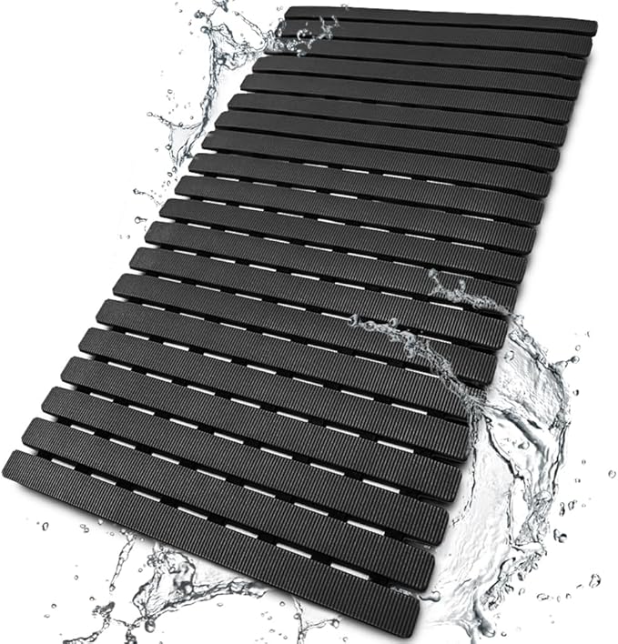WHITE BEMISO Shower Mat Non Slip Bathtub Mat with Suction Cups and Drain Holes 27.5 x15.7 Inch Bath Mat for Tub & Shower.Easy Dry,Easy to Cut,Eco-Friendly