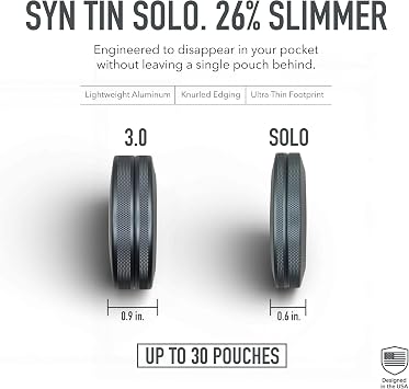 Solo | Slim Metal Container for Zyn Premium Aluminum Can & Sturdy Pouch Holder | Large Capacity, Knurling Grip & Slim Container | EDC Gunmetal Grey