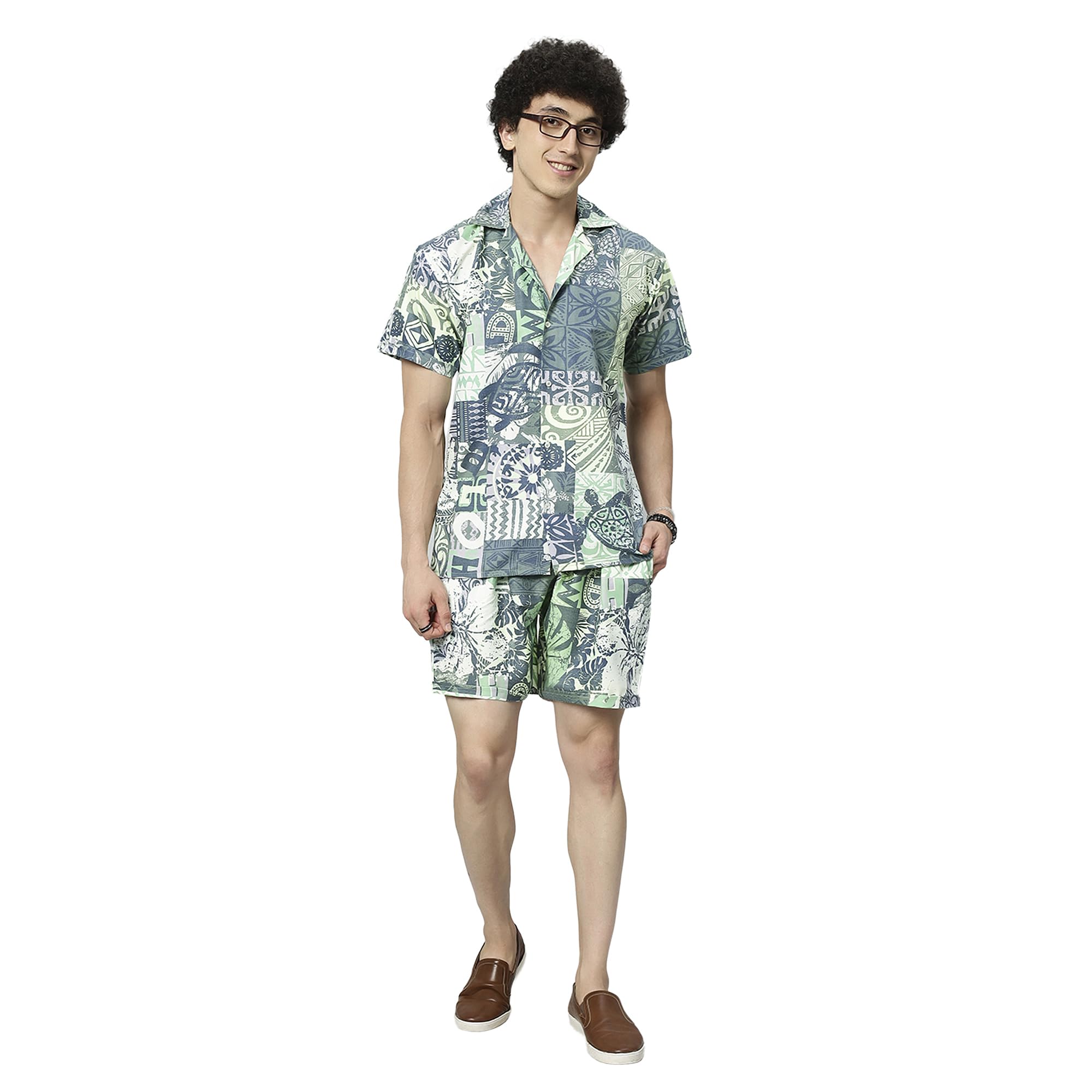 GLOBALRANGSlim Viscose Rayon Multicolor Graphic Printed Co-ord Set for Men