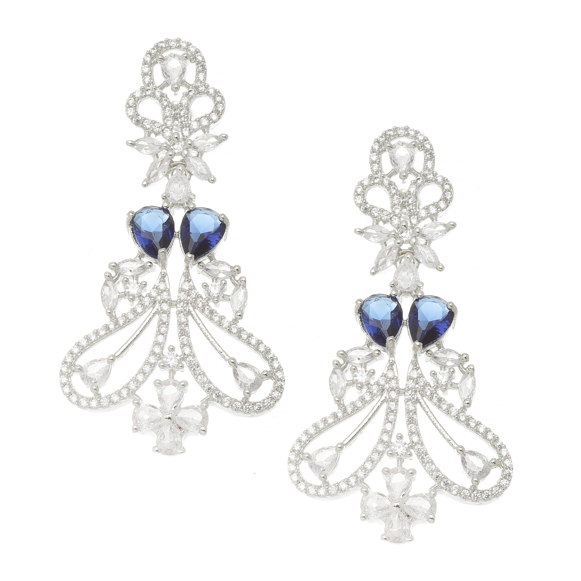 ZENEME Rhodium-Plated American Diamond Studded Paisley Shaped Drop Earrings For Girls and Women (Navy Blue & White) (B0CGDZ5JZB) Amazon Price History, Amazon Price Tracker