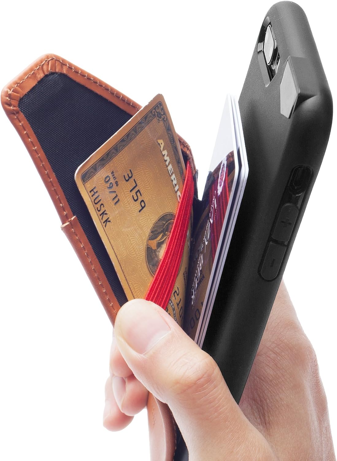 iPhone 8 Plus/iPhone 7 Plus Slim Leather Wallet Case - Up to 8 Cards Plus Cash - Quickdraw by HUSKK - Top Grain Leather Tan