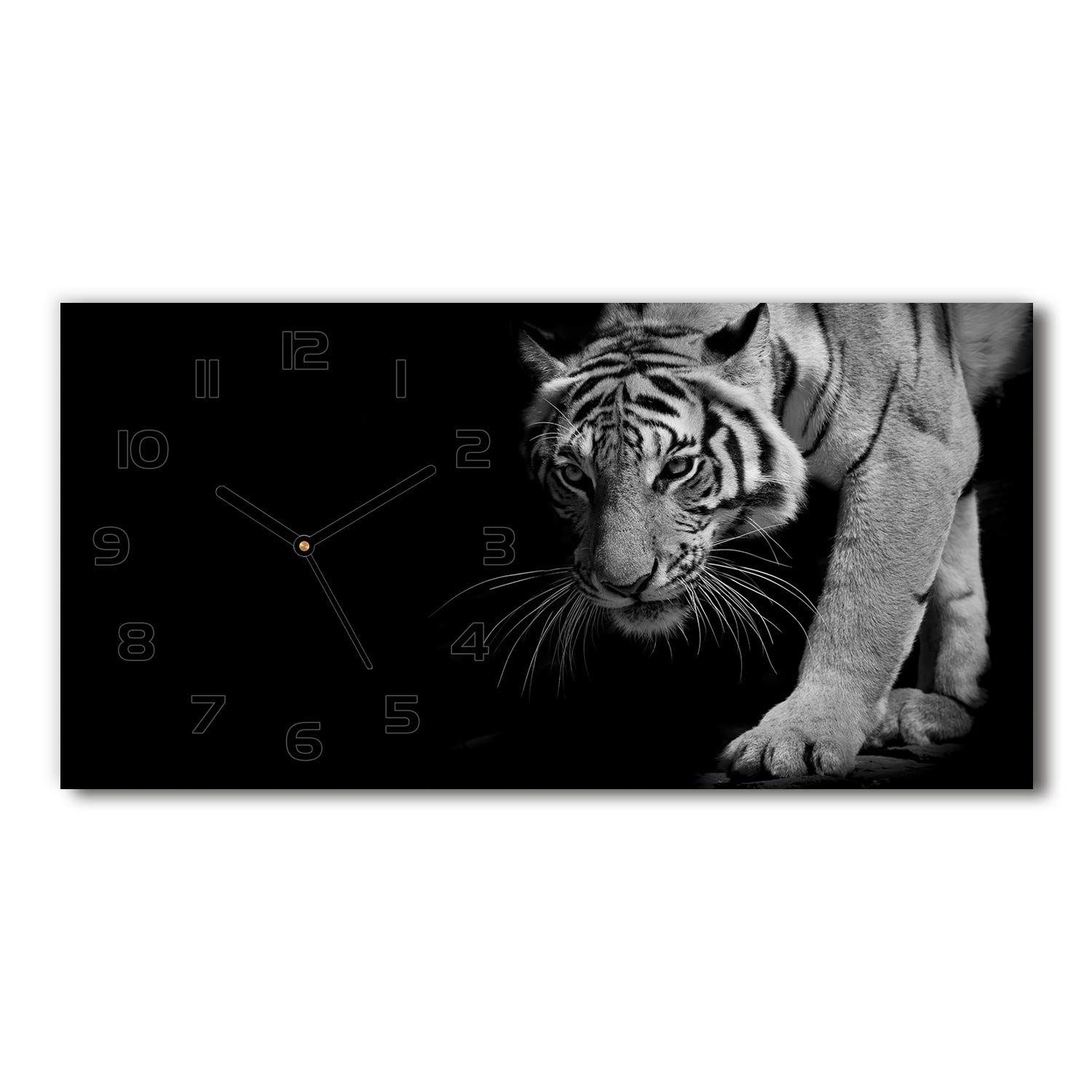 Horloge en verre de sécurité sur pied design noir tigre 60x30 cm