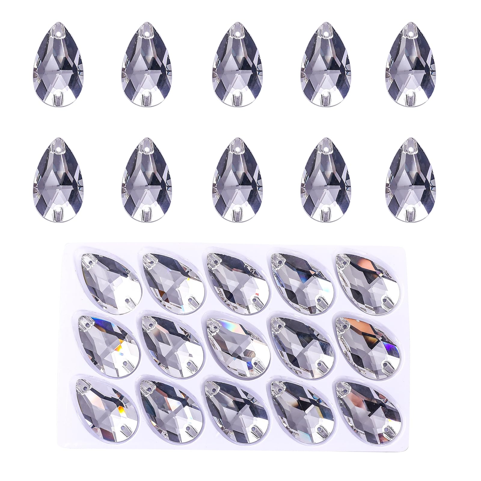 Strass transparents à coudre en goutte d'eau de grand format pour customisation créative