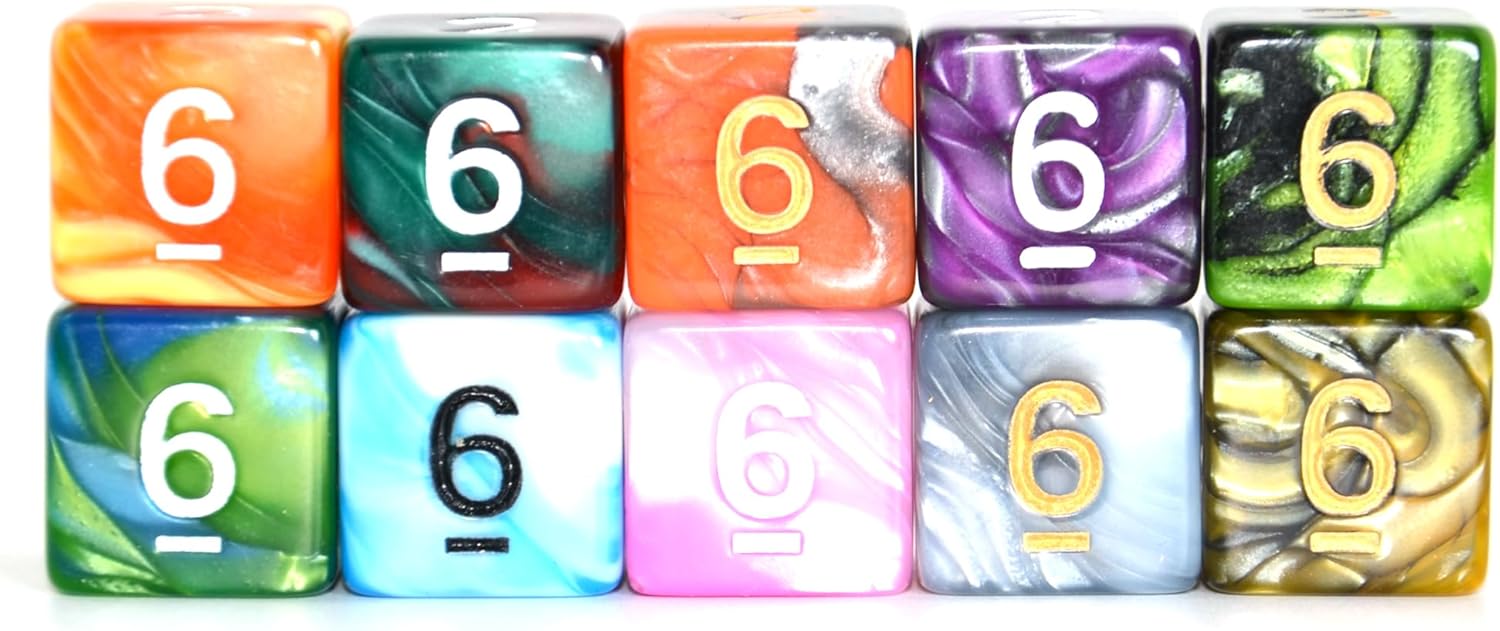 SmartDealsPro 10-Pack D4 D6 D8 D10 D12 Multi Colored Polyhedral Dice for for Dungeons and Dragons DND RPG MTG Table Games (Double Color, D6)