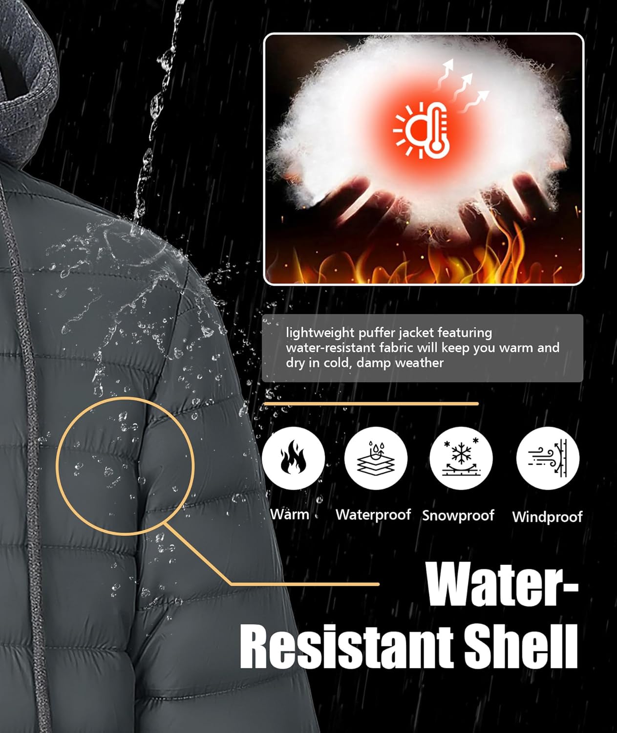 SWISSWELL Mens Lightweight Puffer Jacket with Hood Quilted Insulated Water-Resistant Coat Warm Winter Zip Up Hooded Jacket