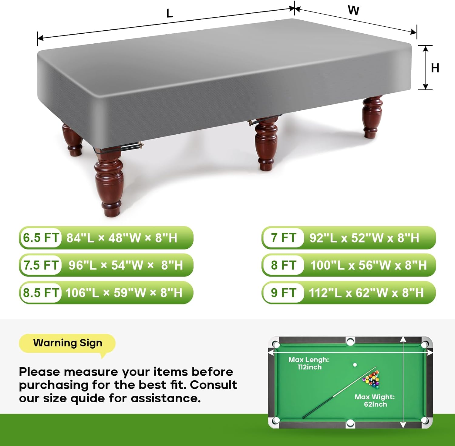 K-Musculo Pool Table Cover, 420D Billiard Table Cover, Waterproof and Tearproof,6.5/7/7.5/8/8.5/9 FT
