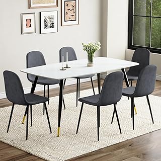 Modern Dining Table Set for 6, Dining Table Chairs Set of 6, Sintered Stone Kitchen Table Top and Modern Chairs Set of 6 for Kitchen Dining Room