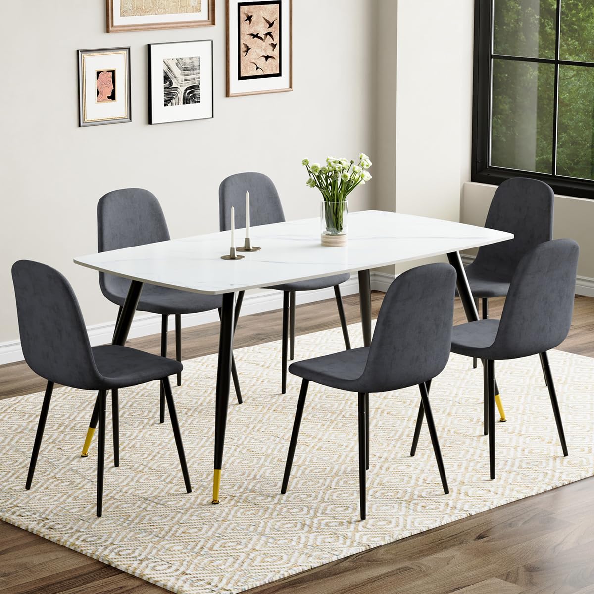 UELKS Modern Dining Table Set for 6