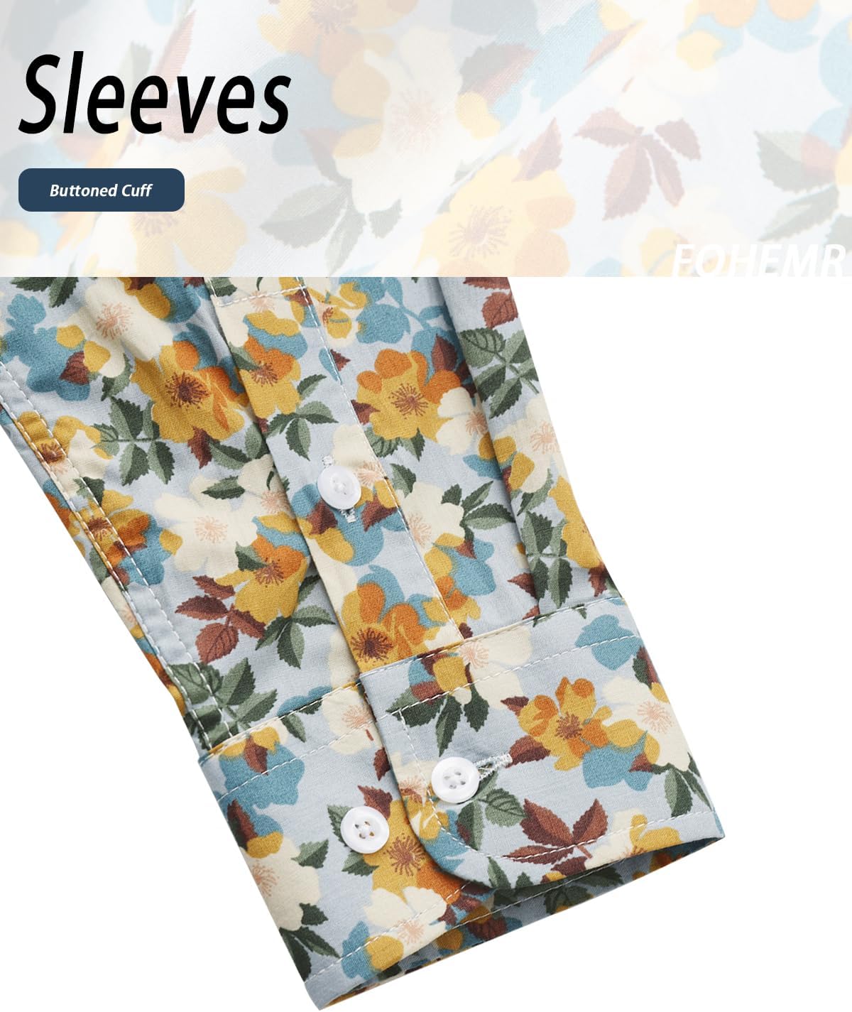 Mens Floral Shirt Casual Button Down Long Sleeve Flower Printed Shirt 100% Cotton - Image 6