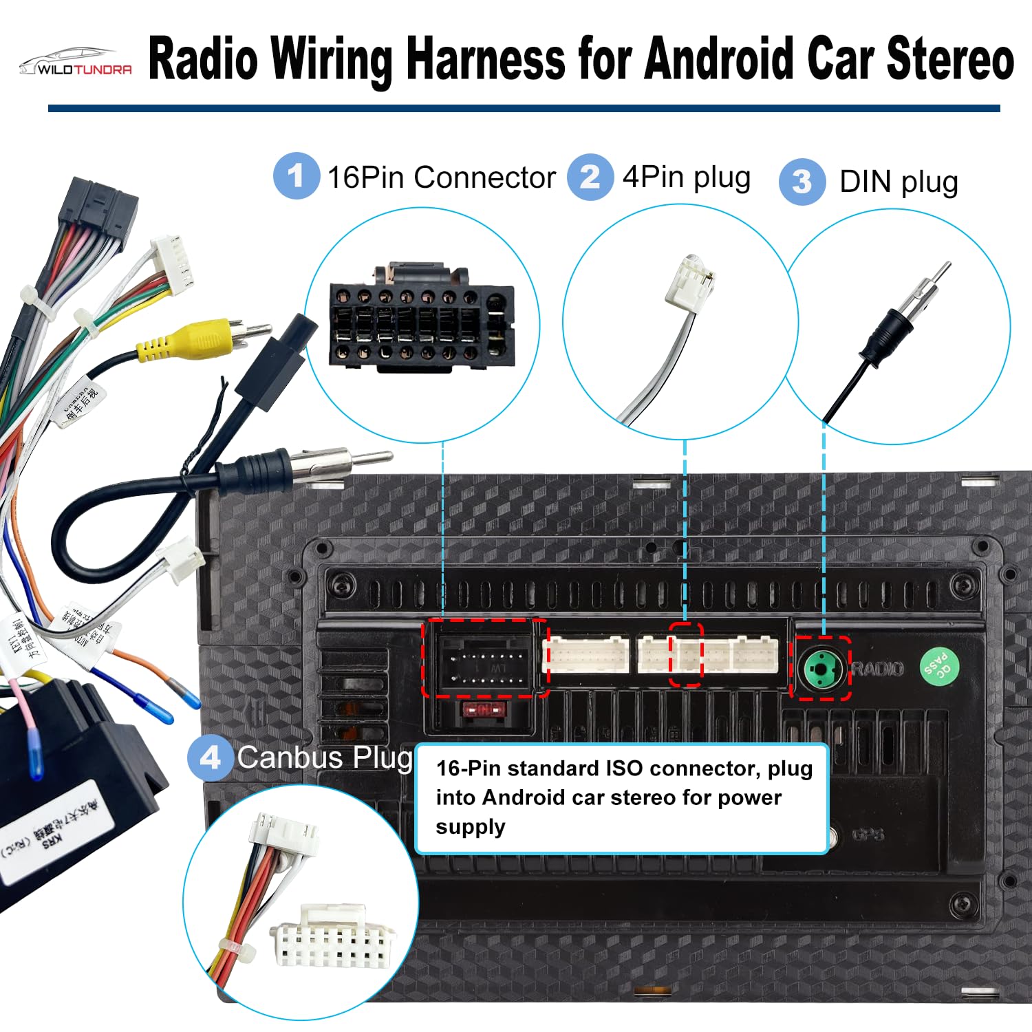 Arnés de cableado de radio ISO de 16 pines para Volkswagen Jetta Passat Golf GTI Touareg Tiguan 2003-2015 con adaptador de antena de radio inversa SWC, adaptador estéreo de coche Plug & Play