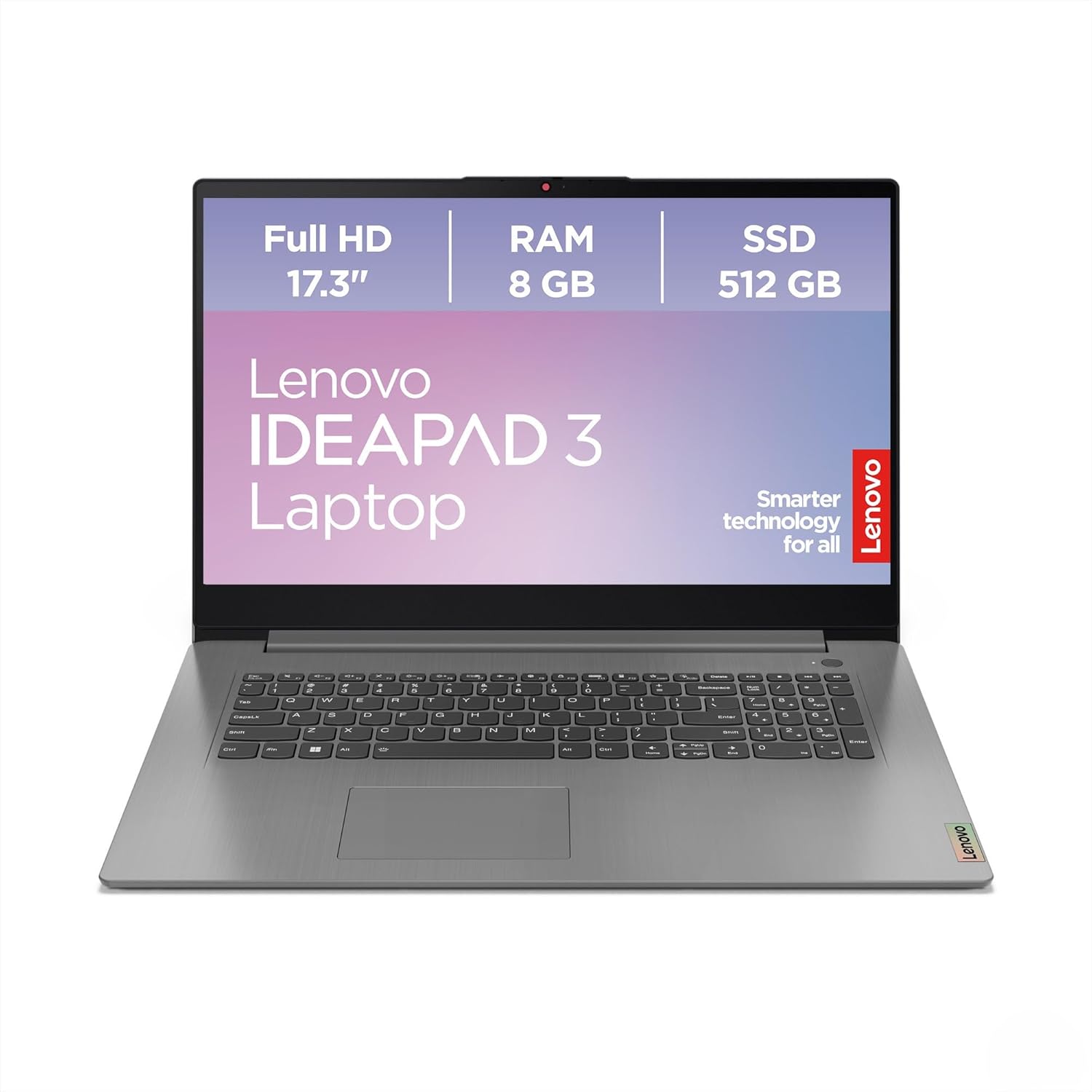 Lenovo IdeaPad 3 Laptop | 17.3 Inch HD+ Display | AMD Ryzen 5 | 8GB RAM | 512GB SSD | AMD Radeon Graphics | Windows 11 | QWERTZ | Artic Grey | Camera Protection Cover | 3 Months Premium Care – Lenovo product photo