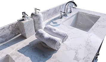 Carrara White Engineered Stone Vanity top Side backsplash