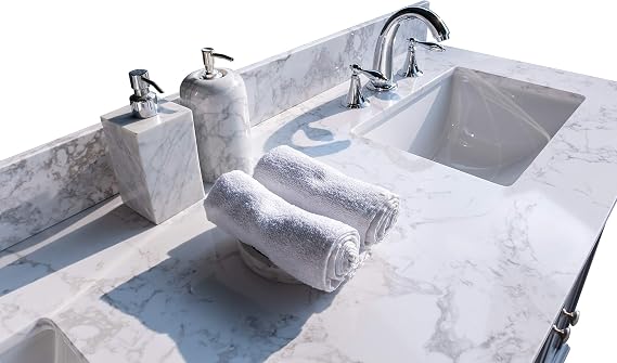 Carrara White Engineered Stone Vanity top Side backsplash