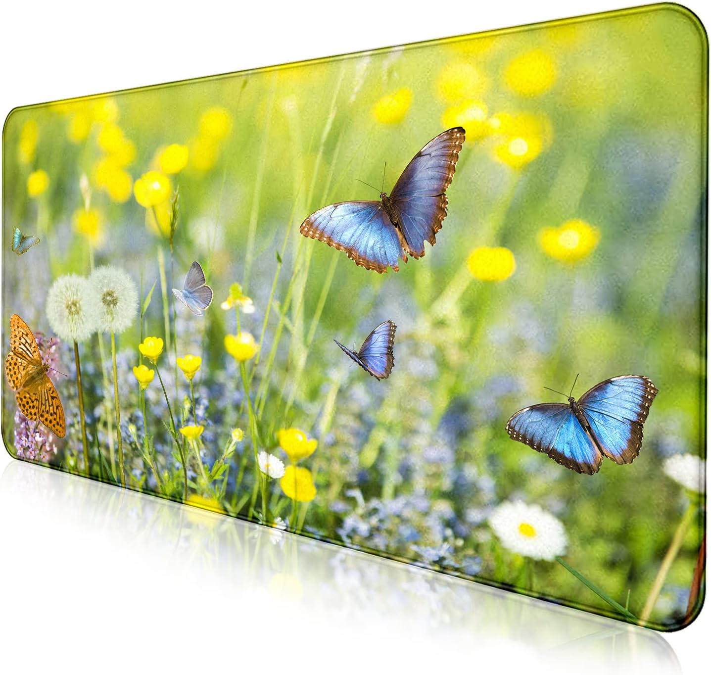 Large Extended Gaming Mouse Pad with Stitched Edges, Non-Slip Waterproof Rubber Base Mouse Pad for Office, Computer, Keyboard, Laptop and Home Desk Pad (Butterfly Wildflowers)