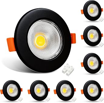 HiBay 8X 10W Round LED Downlights COB Ultra Slim Ceiling Spotlight 5000K Black Down Lights for Kitchen, Bedroom, Cutout  65-88mm, 240V 850LM [Energy Class F]