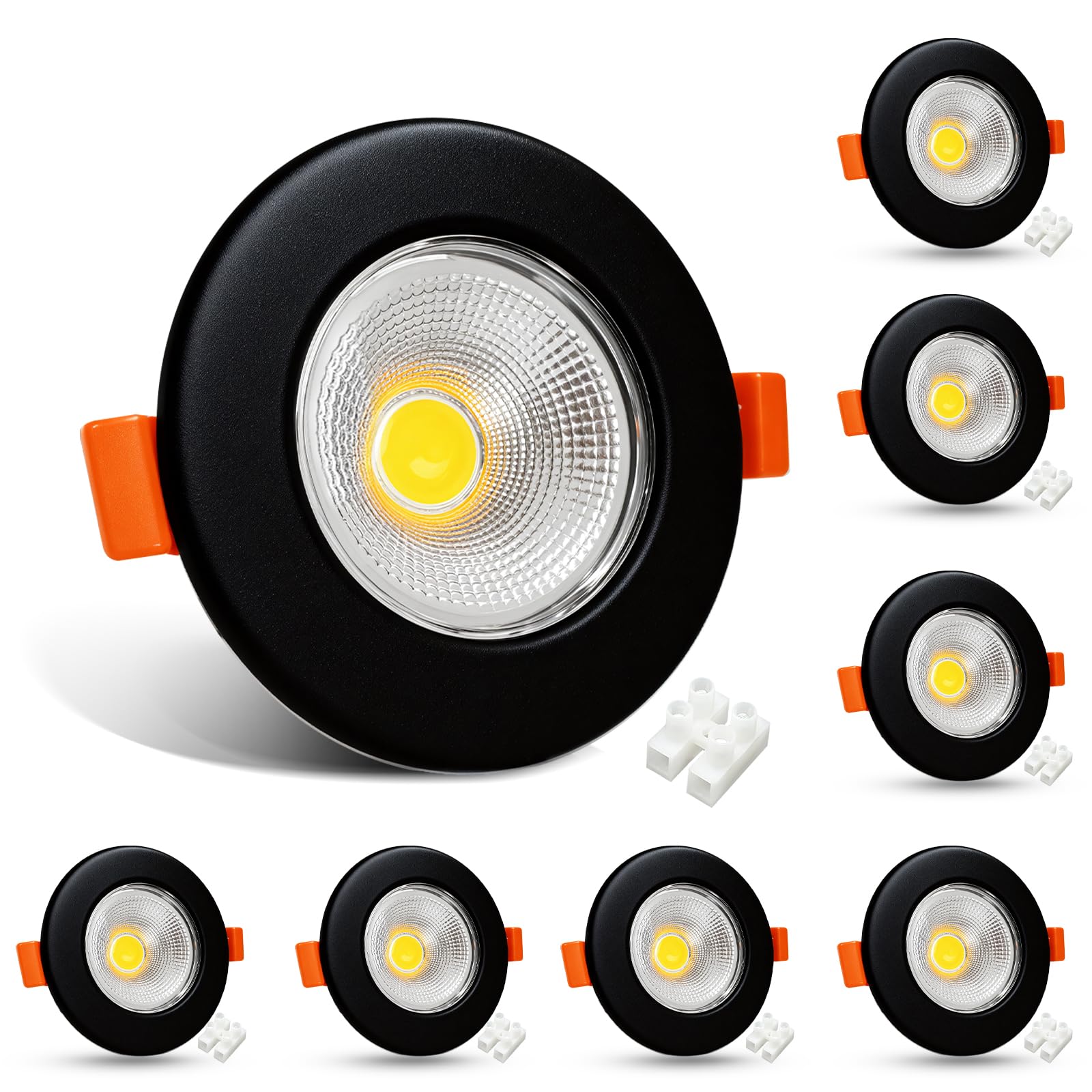 HiBay 8X 10W COB Downlights for Ceiling Ultra Slim Spot Lights 3000K Round Black Downlight for Kitchen, Bedroom, Cutout Ø65-88mm, 240V 850LM